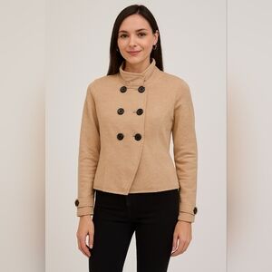 Covington Beige Double Breasted Jacket Blazers Fleece High Collar Button Front L